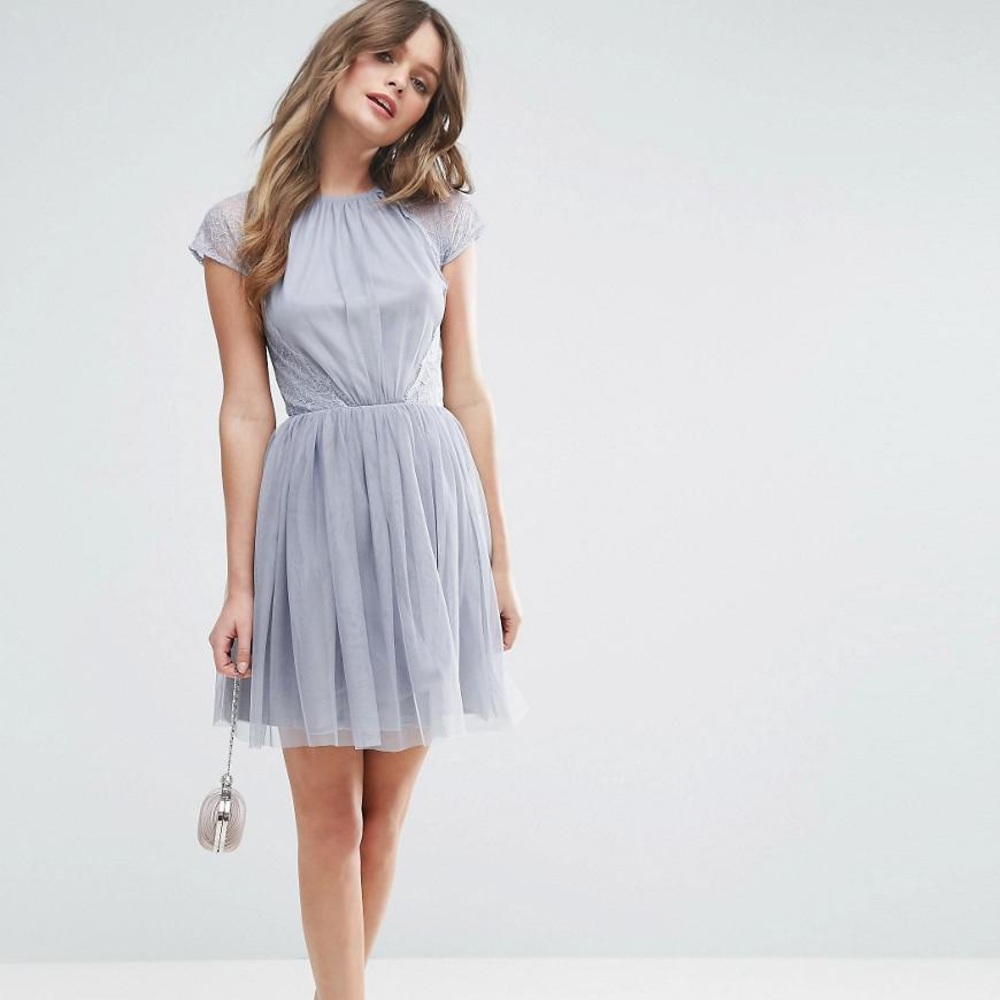 ASOS PREMIUM Lace Tulle Mini Prom Dress